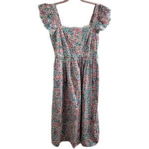 J.Crew Ruffle Sleeve Ditsy Floral Cotton Midi Dress Sz 10 Pockets Preppy NWT